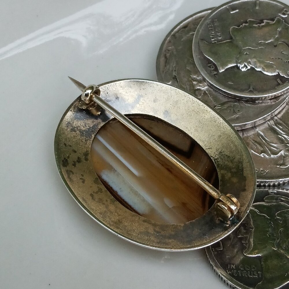 Antique Gold Fill & Agate Brooch - Picture 4 of 6